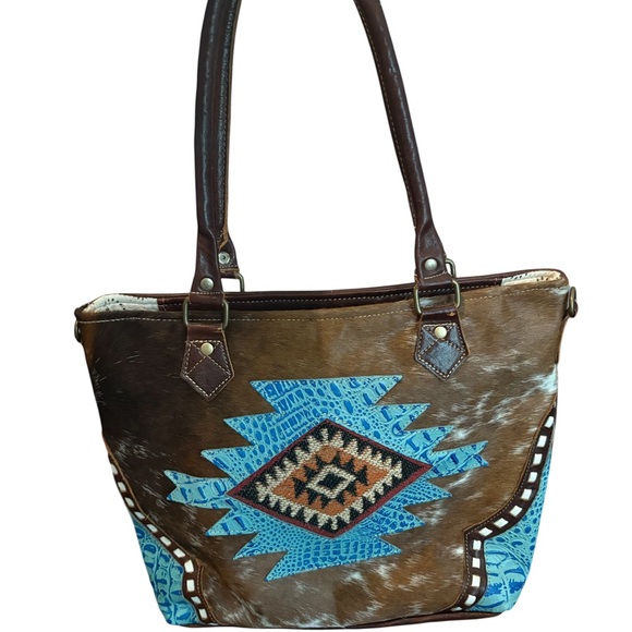 Myra Bag Real Cowhide and leather Aztec Shoulder Bag - Picture 1 of 9